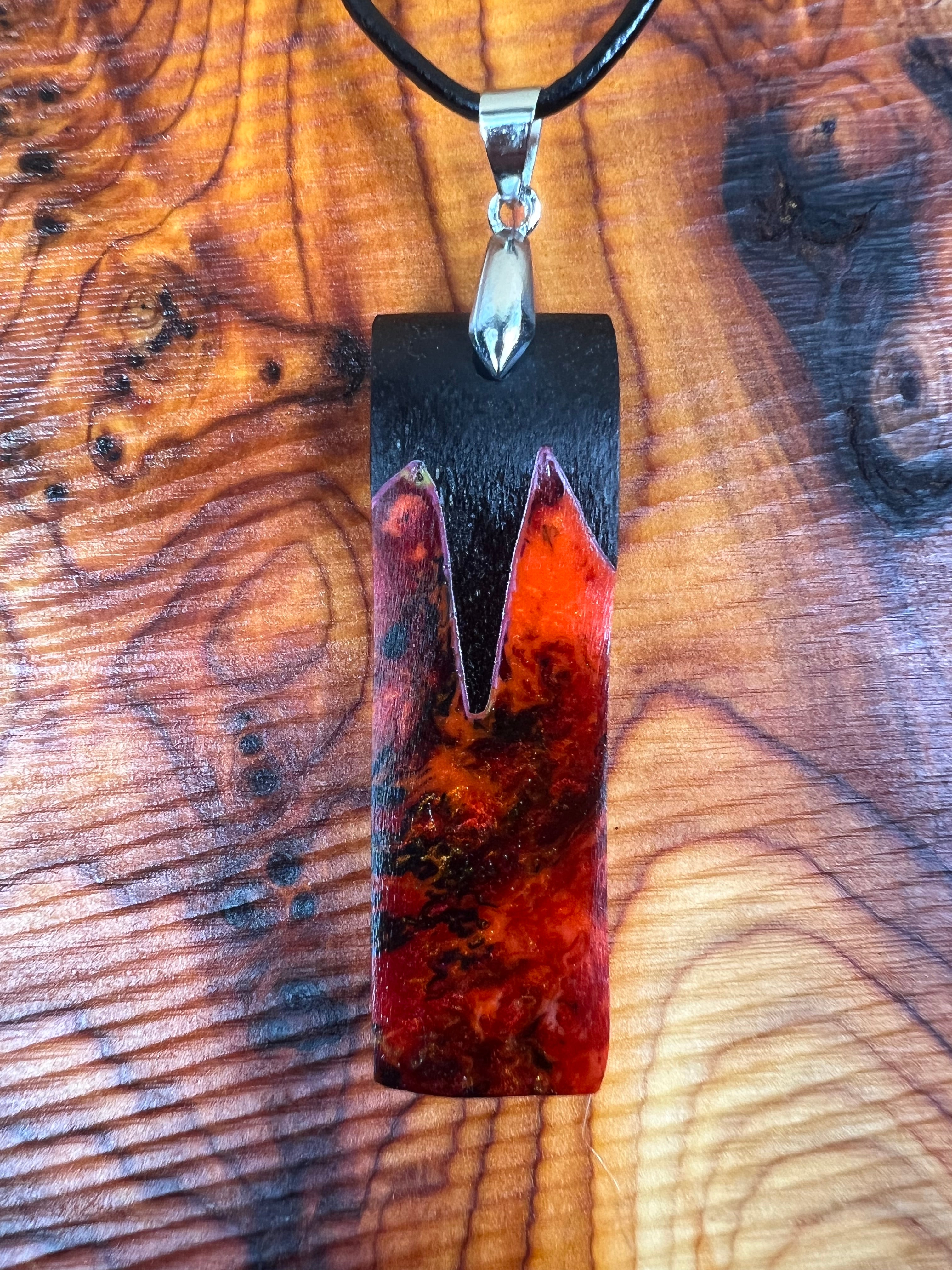 Bog Oak & Flame Resin Pendant