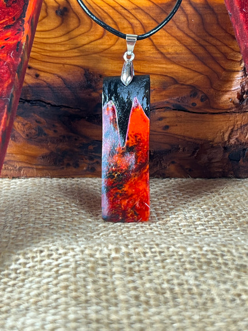 Bog Oak & Flame Resin Pendant