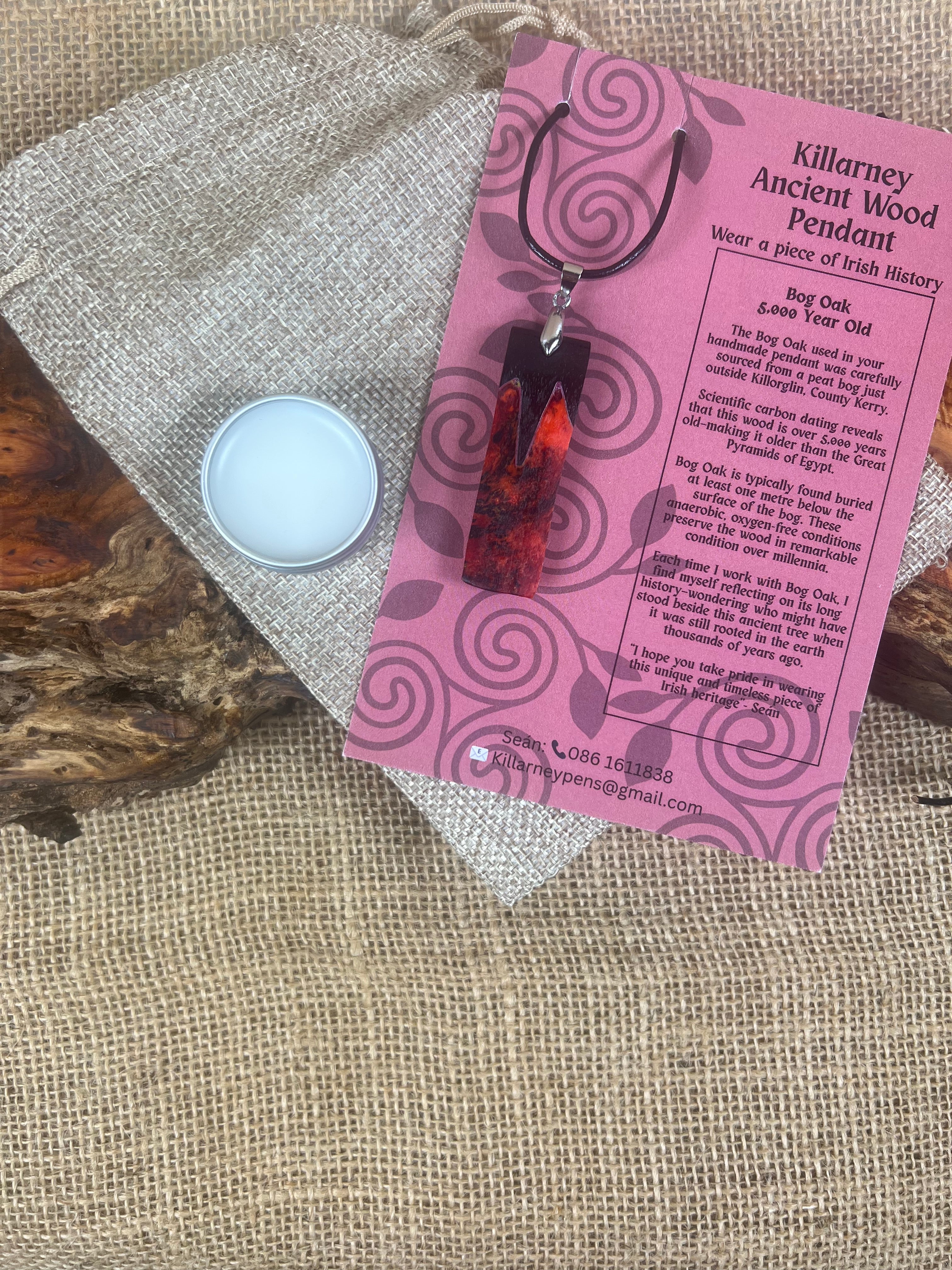 Bog Oak & Flame Resin Pendant